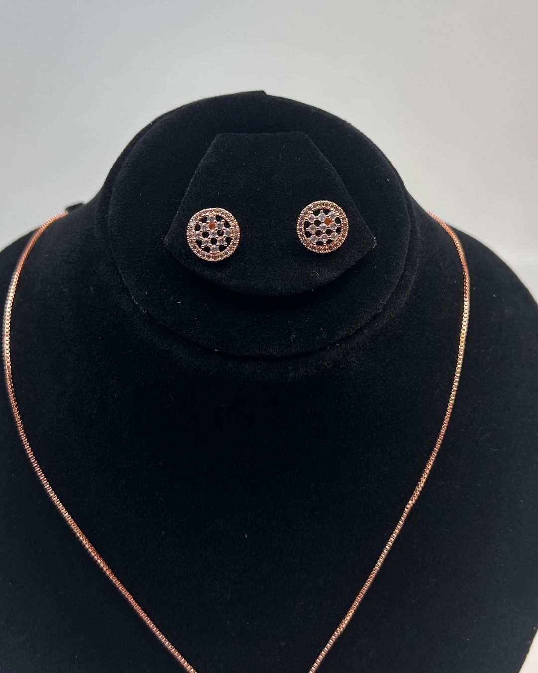 Round Pave Locket Necklace Set With Matching Stud Earrings