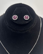 Round Pave Locket Necklace Set With Matching Stud Earrings