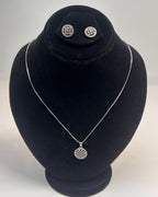 Round Pave Locket Necklace Set With Matching Stud Earrings