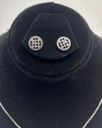 Round Pave Locket Necklace Set With Matching Stud Earrings