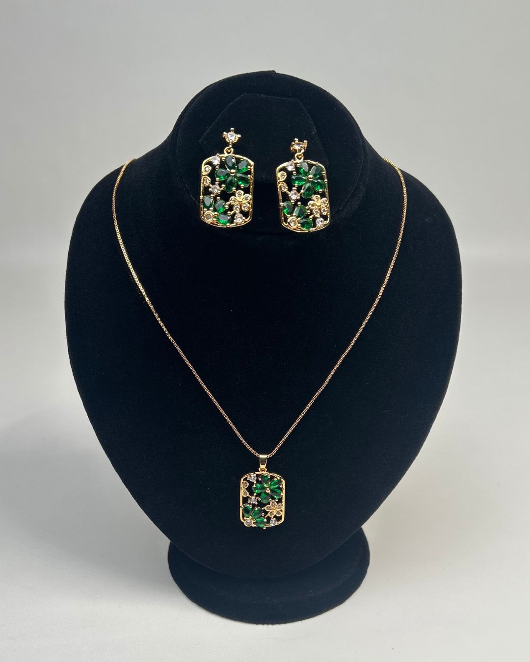 Floral Crystal Locket Set Necklace & Earrings | 1 Carat