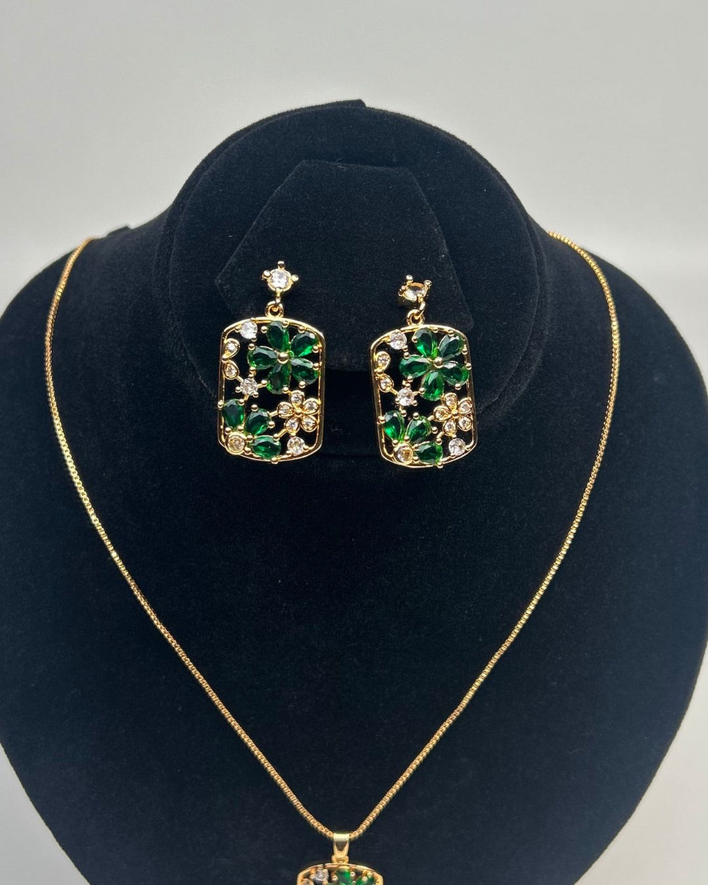 Floral Crystal Locket Set Necklace & Earrings | 1 Carat