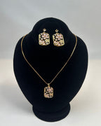 Floral Crystal Locket Set Necklace & Earrings | 1 Carat