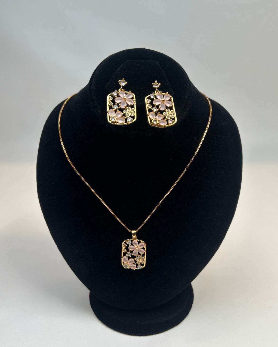 Floral Crystal Locket Set Necklace & Earrings | 1 Carat