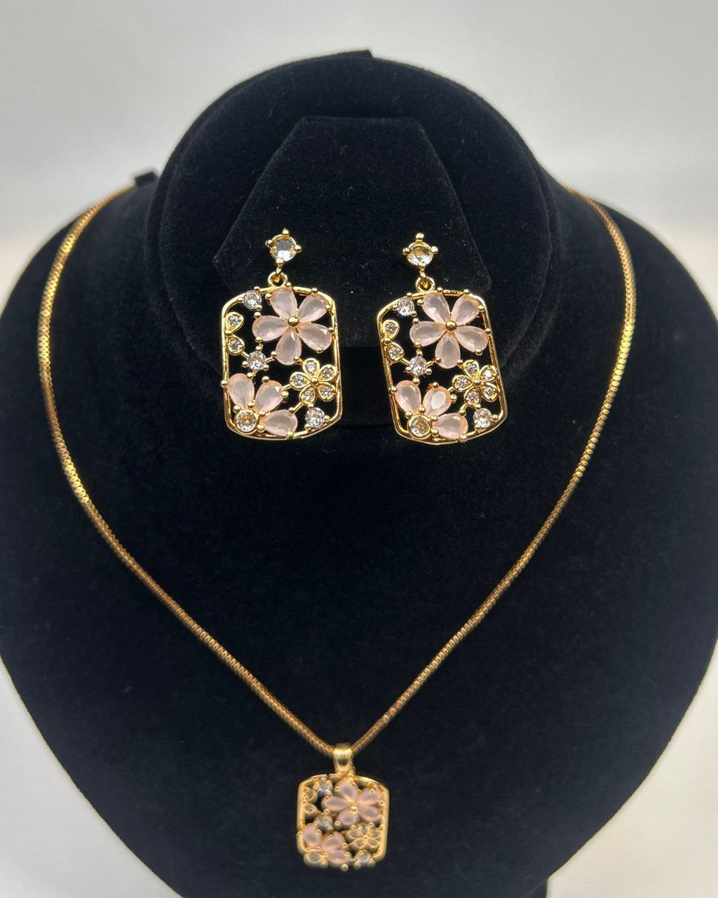Floral Crystal Locket Set Necklace & Earrings | 1 Carat