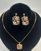 Floral Crystal Locket Set Necklace & Earrings | 1 Carat