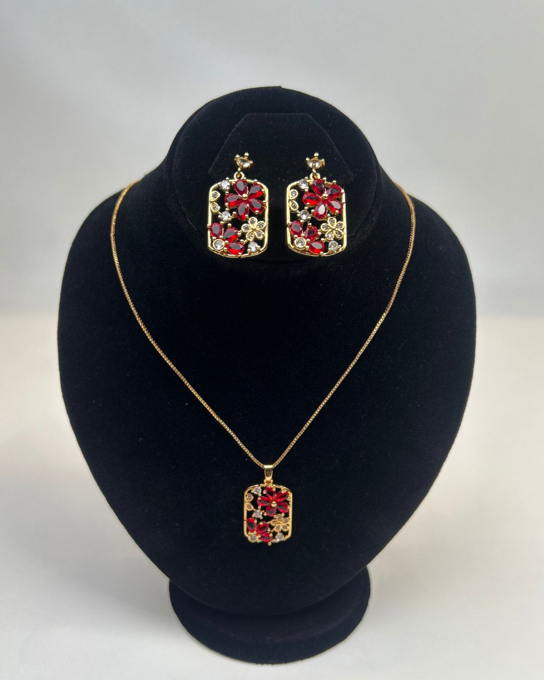 Floral Crystal Locket Set Necklace & Earrings | 1 Carat