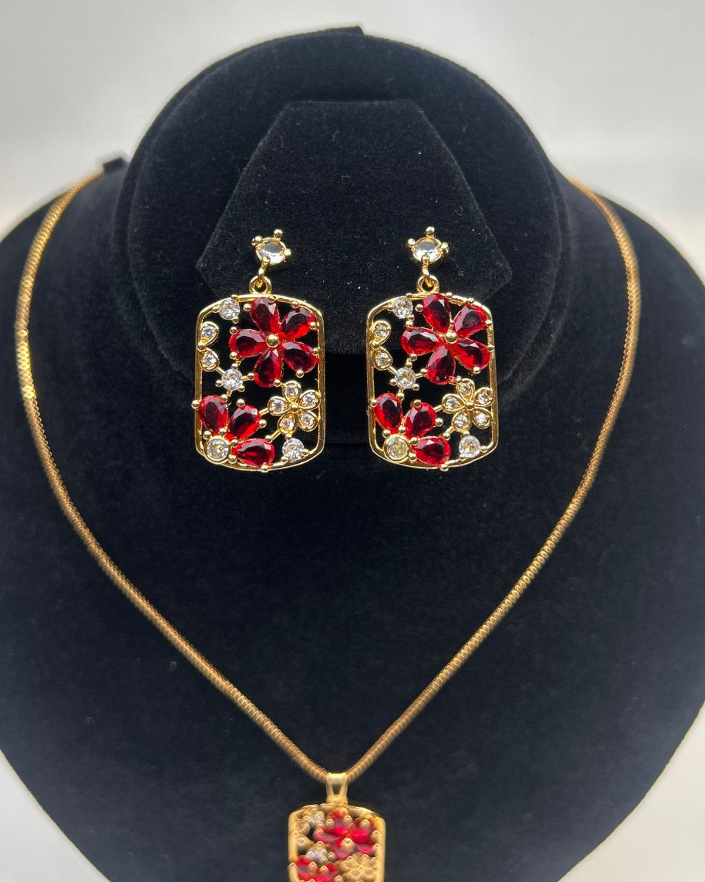 Floral Crystal Locket Set Necklace & Earrings | 1 Carat