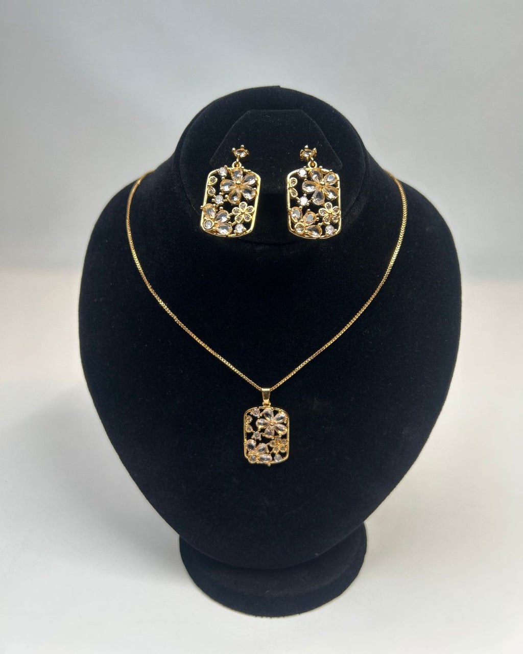 Floral Crystal Locket Set Necklace & Earrings | 1 Carat