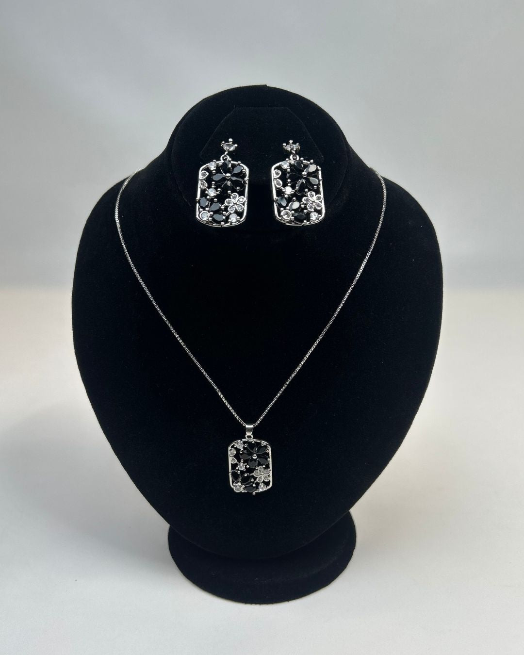 Floral Crystal Locket Set Necklace & Earrings | 1 Carat