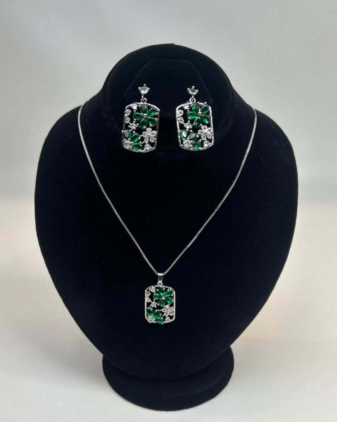 Floral Crystal Locket Set Necklace & Earrings | 1 Carat