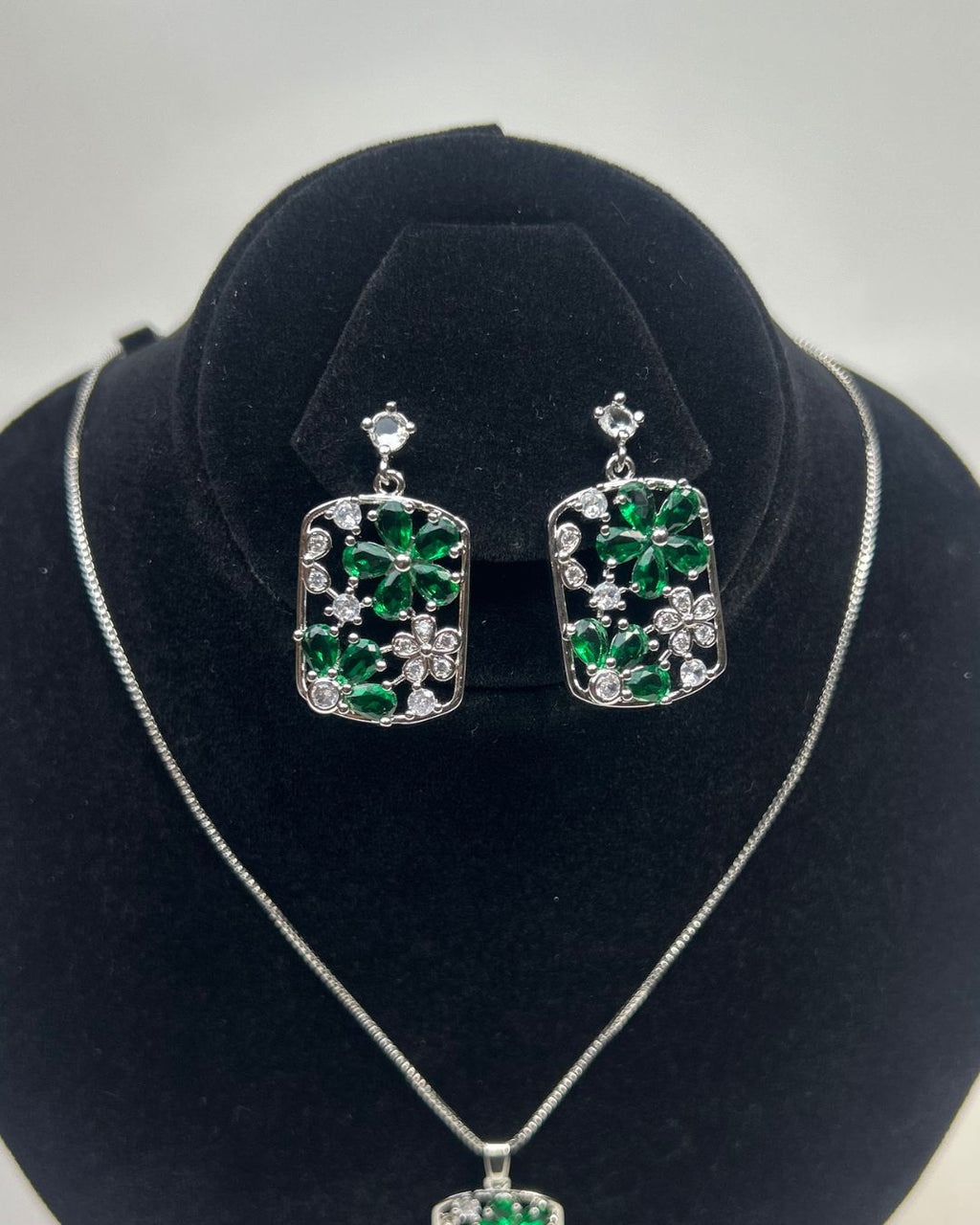 Floral Crystal Locket Set Necklace & Earrings | 1 Carat