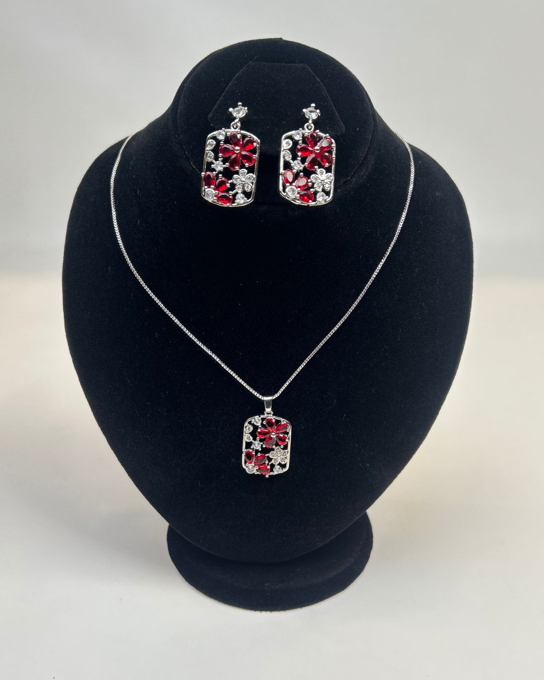 Floral Crystal Locket Set Necklace & Earrings | 1 Carat