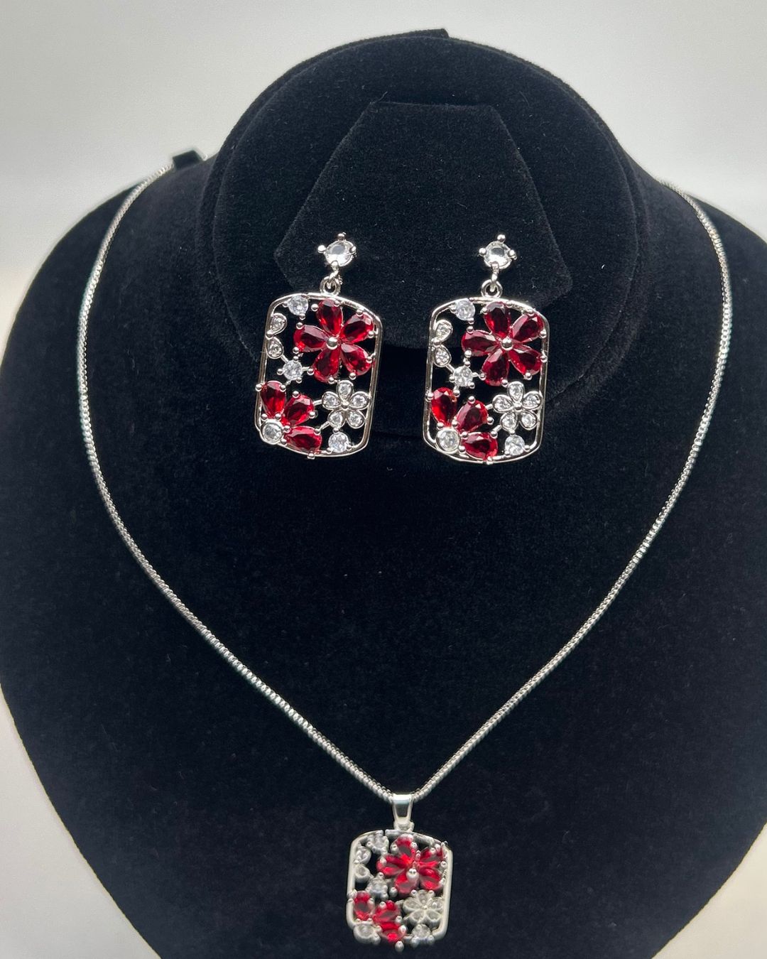 Floral Crystal Locket Set Necklace & Earrings | 1 Carat