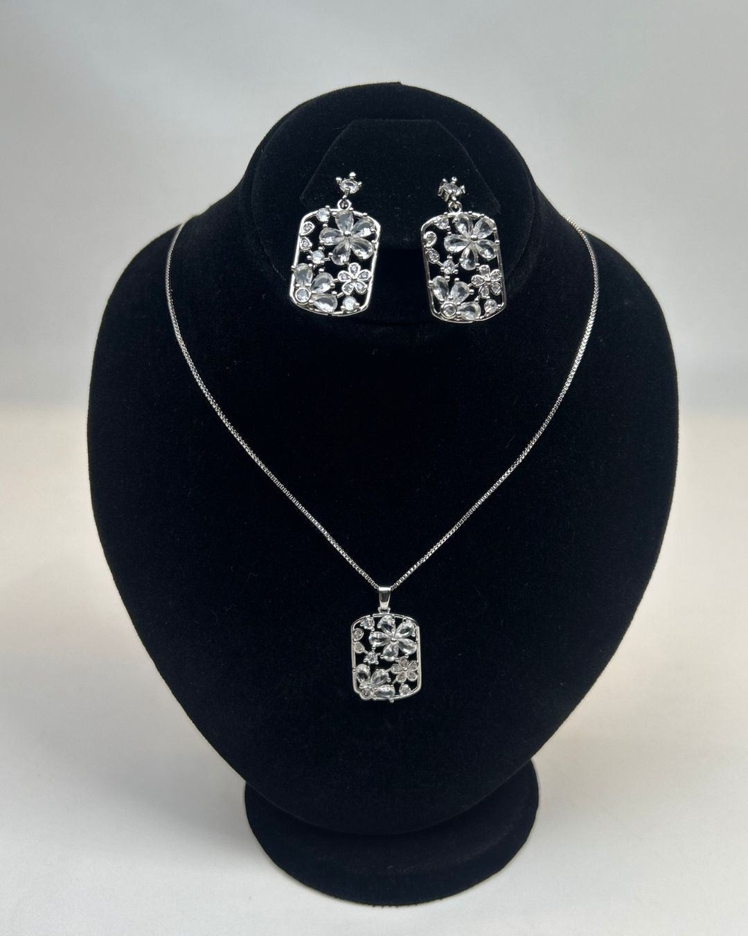 Floral Crystal Locket Set Necklace & Earrings | 1 Carat