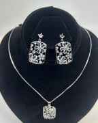 Floral Crystal Locket Set Necklace & Earrings | 1 Carat