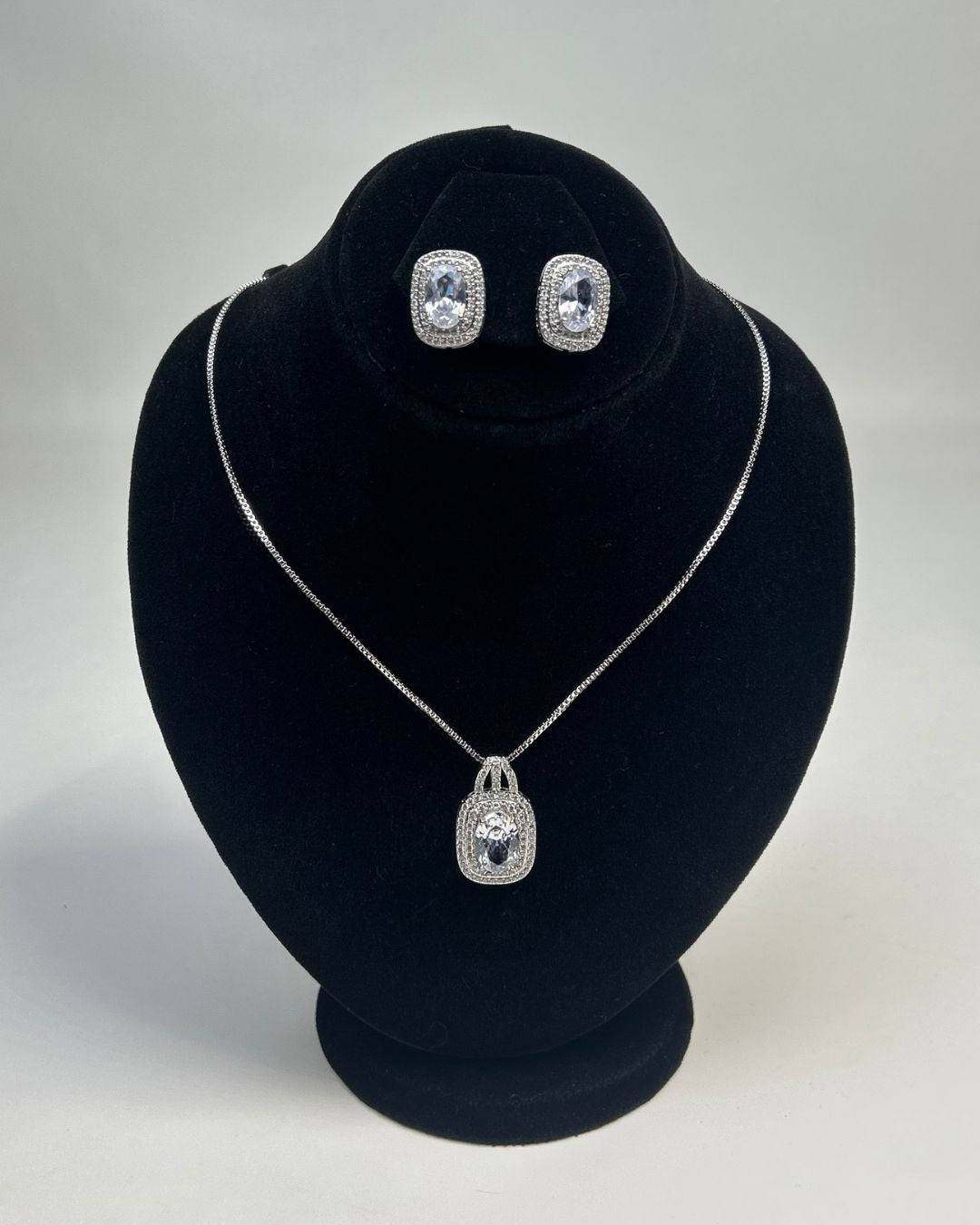 One Carat Halo Locket Set with Matching Earrings