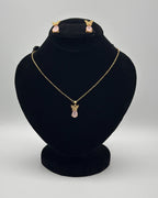 Butterfly Drop Locket Set with Earrings - Gold Pink