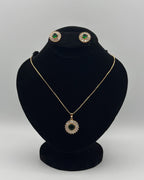 Gold & Green Halo Pendant Locket Set for Women