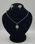 Silver Sunburst Crystal Pendant & Earrings Locket Set