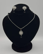 Silver Sunburst Crystal Pendant & Earrings Locket Set