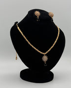 Gold Starburst Pendant Locket Set with Earrings – White Crystal