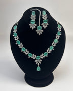 Silver Zircon Party Wear Jewelry Set with Earrings & Tikka