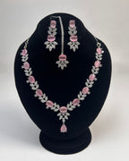 Silver Zircon Party Wear Jewelry Set with Earrings & Tikka