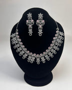 Silver Zircon Party Wear Necklace Set With Drop Earrings