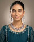 Silver Zircon Party Wear Necklace Set With Drop Earrings