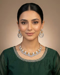 Silver Zircon Pearl Party Wear Necklace Set with Earrings