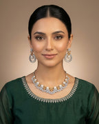 Silver Zircon Pearl Party Wear Necklace Set with Earrings