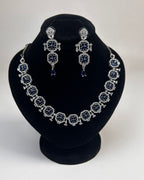 Silver Zircon Floral Party Wear Necklace Set with Earrings