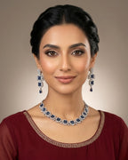 Silver Zircon Floral Party Wear Necklace Set with Earrings