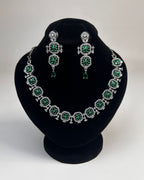 Silver Zircon Floral Party Wear Necklace Set with Earrings