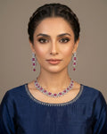 Silver Zircon Floral Party Wear Necklace Set with Earrings
