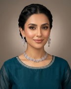 Silver Zircon Floral Party Wear Necklace Set with Earrings