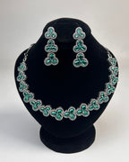 Silver Zircon Floral Party Wear Necklace Set with Earrings