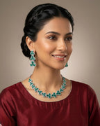 Silver Zircon Floral Party Wear Necklace Set with Earrings