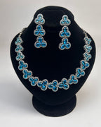 Silver Zircon Floral Party Wear Necklace Set with Earrings