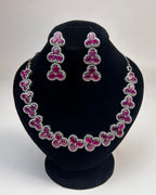 Silver Zircon Floral Party Wear Necklace Set with Earrings
