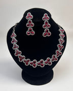 Silver Zircon Floral Party Wear Necklace Set with Earrings