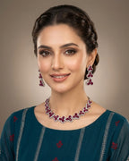 Silver Zircon Floral Party Wear Necklace Set with Earrings