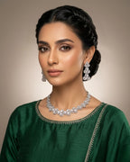 Silver Zircon Floral Party Wear Necklace Set with Earrings