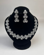 Silver Zircon Floral Party Wear Necklace Set with Earrings