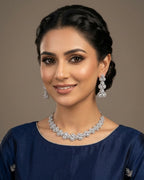 Silver Zircon Floral Party Wear Necklace Set with Earrings