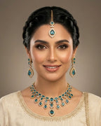 Zircon Drop Party Wear Jewelry Set with Earrings & Tikka