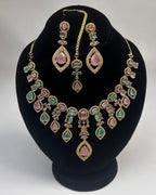 Zircon Drop Party Wear Jewelry Set with Earrings & Tikka