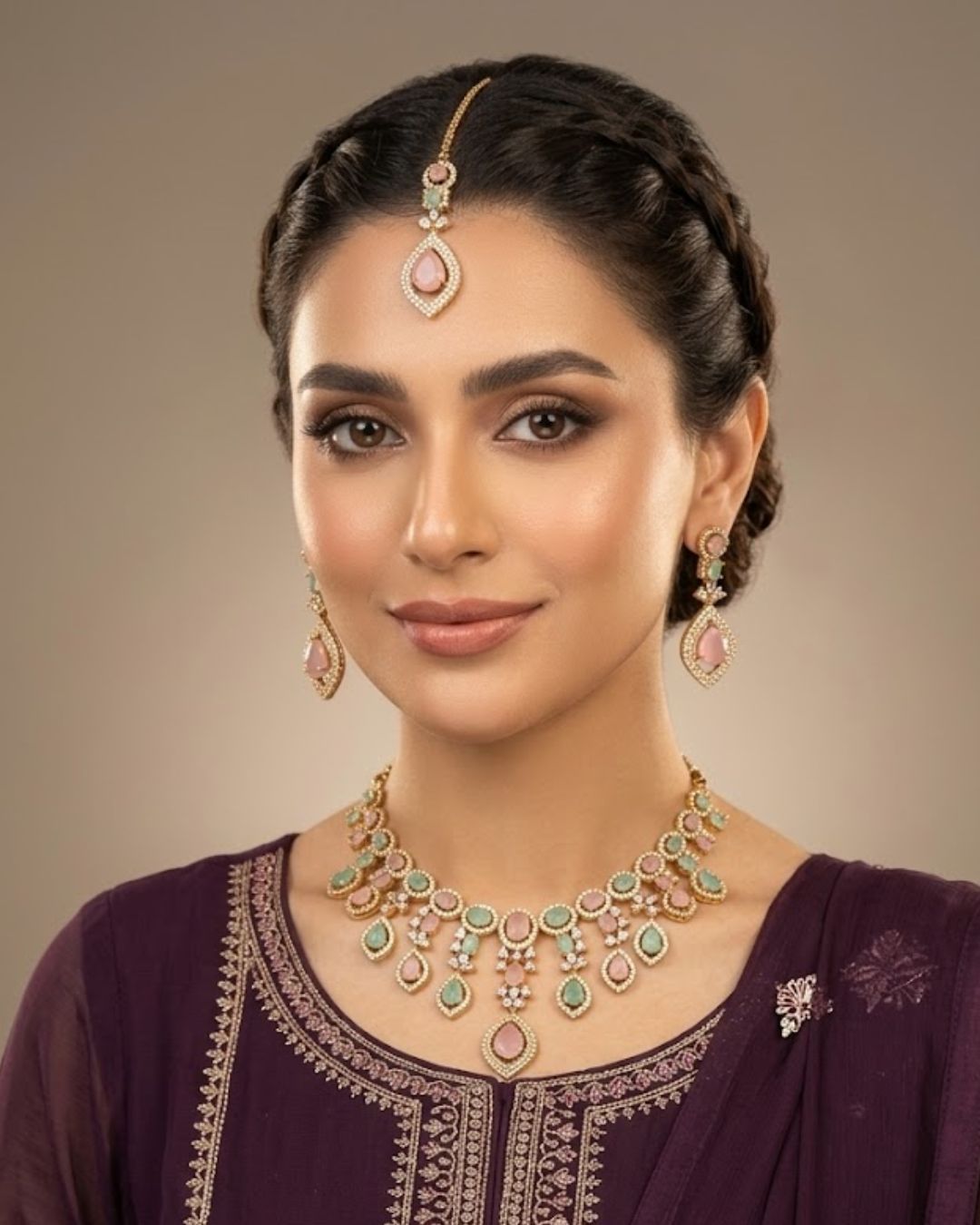Zircon Drop Party Wear Jewelry Set with Earrings & Tikka