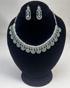Silver Zircon Teardrop Party Wear Necklace Set with Earrings